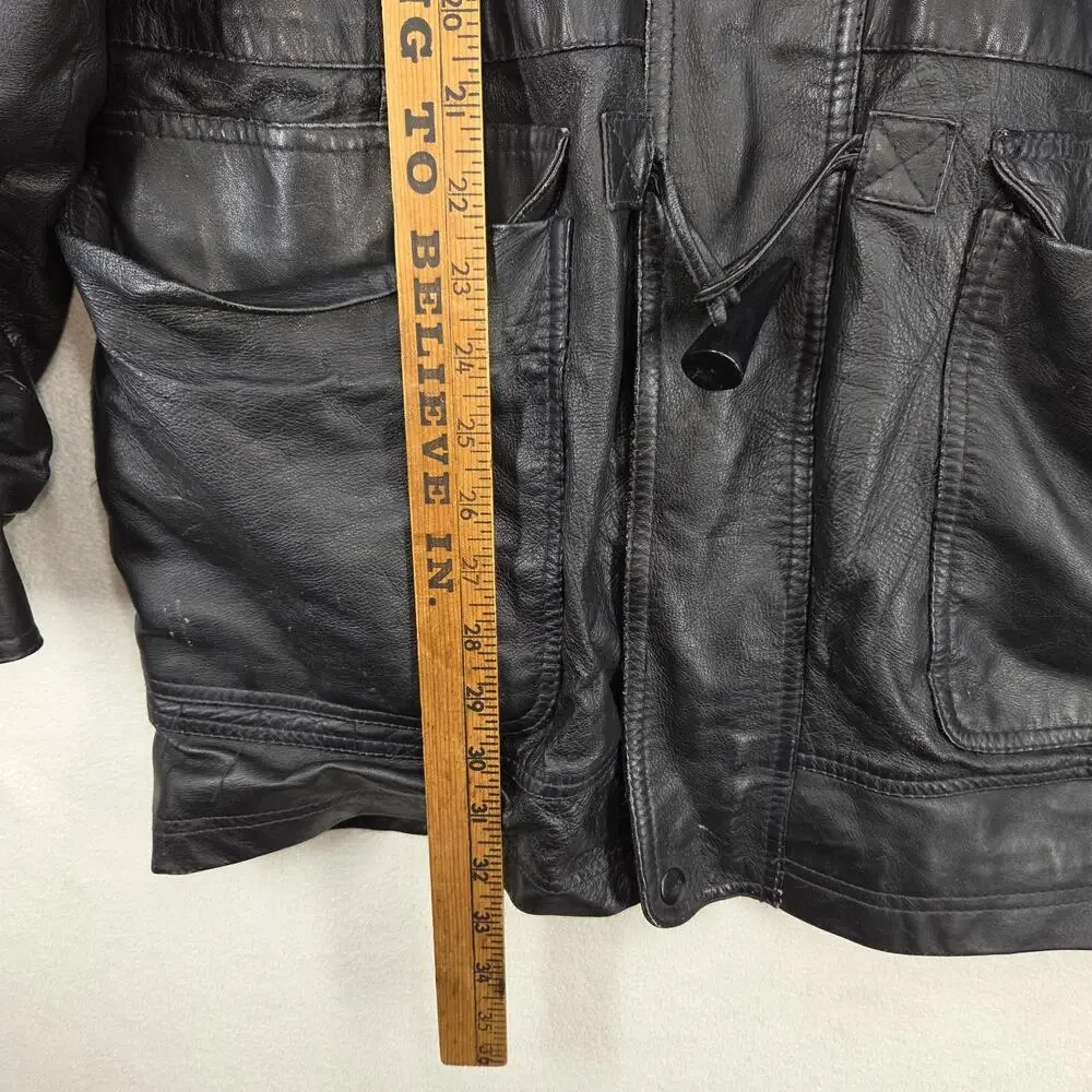 Vtg City Streets Jacket Mens Lamb Black Leather Mens Medium Horn Toggle Fastner